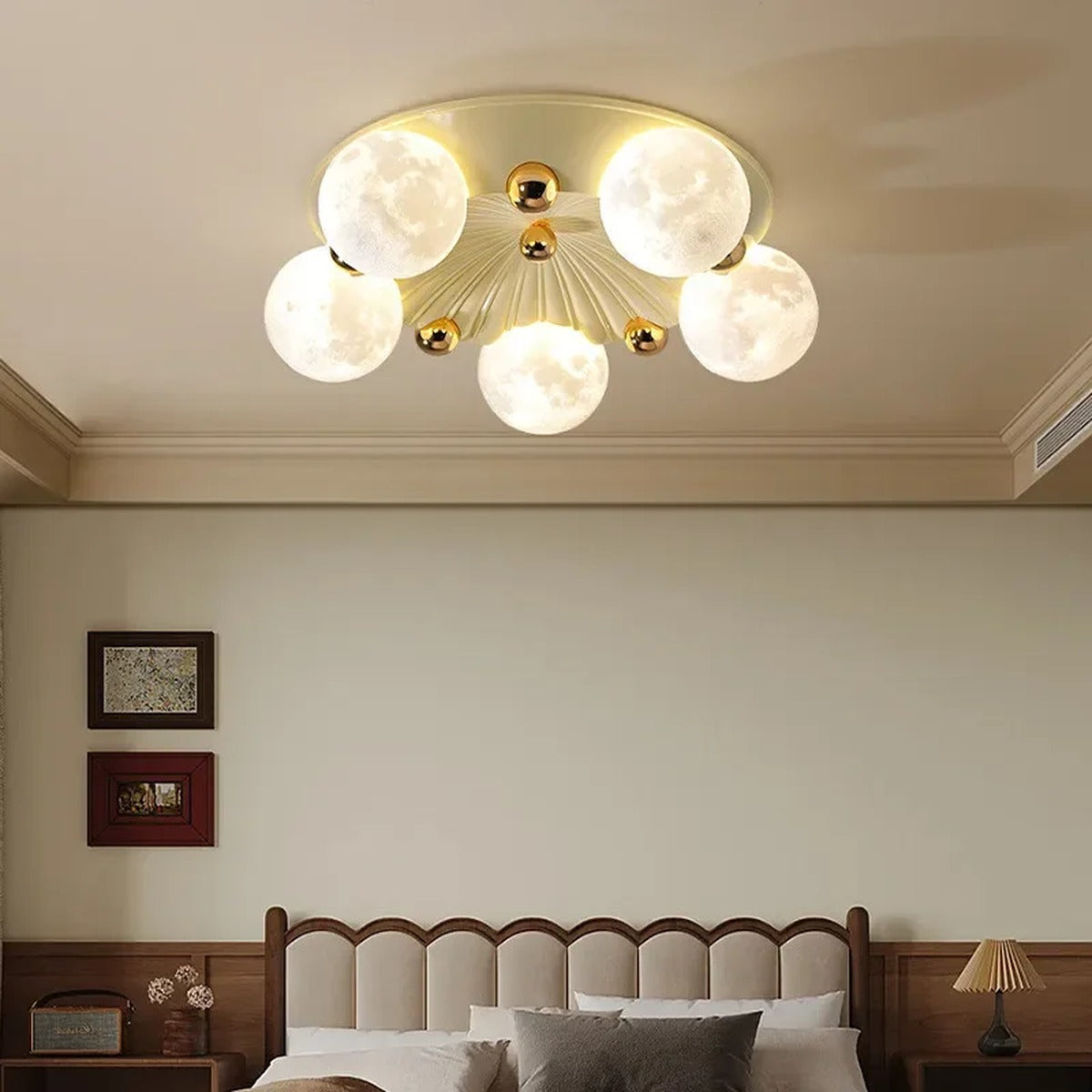 Luneth 5-head moon-cluster ceiling light — bedroom view