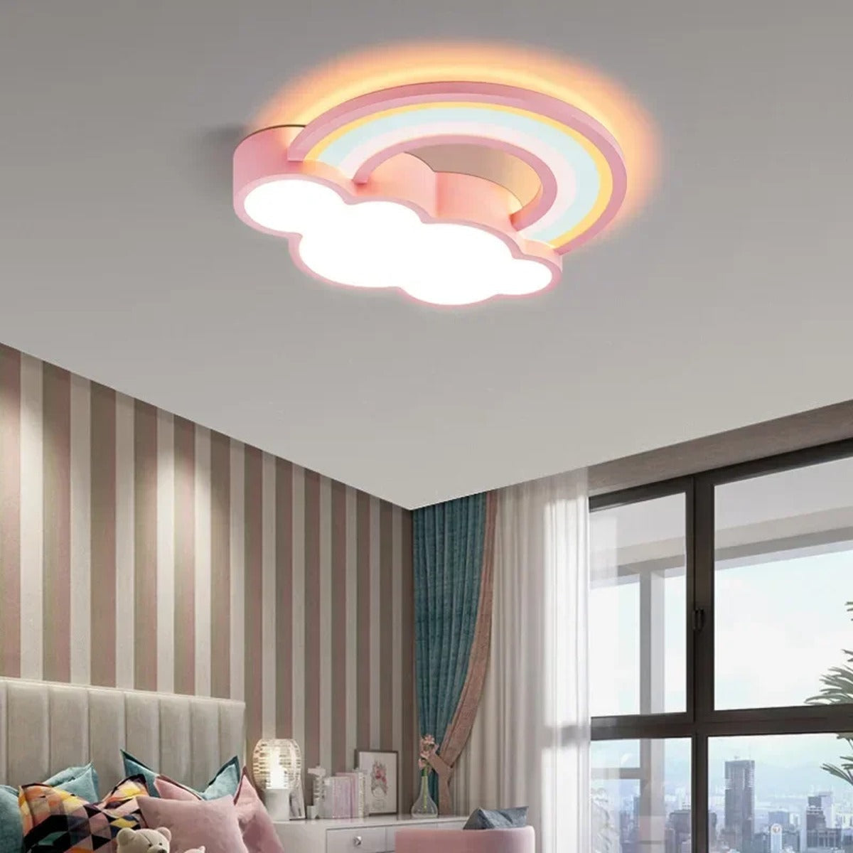 Quieton rainbow and cloud LED ceiling light, Pink finish, ceiling mounted