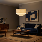 Nordic Tiered Fabric Pendant Light – Daselion, Ø58×H35.5cm, evening living room scene