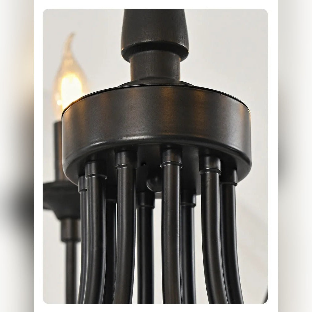 Candelabra Black Wood & Iron Twisted-Stem Chandelier – Vexon – Ceiling Canopy Detail