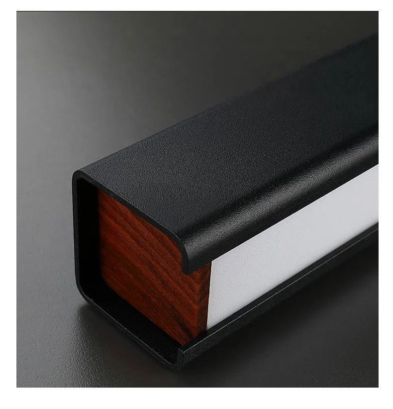 Slim LED Linear Bar Pendant Light – Zenithon – Aluminum & Wood Detail