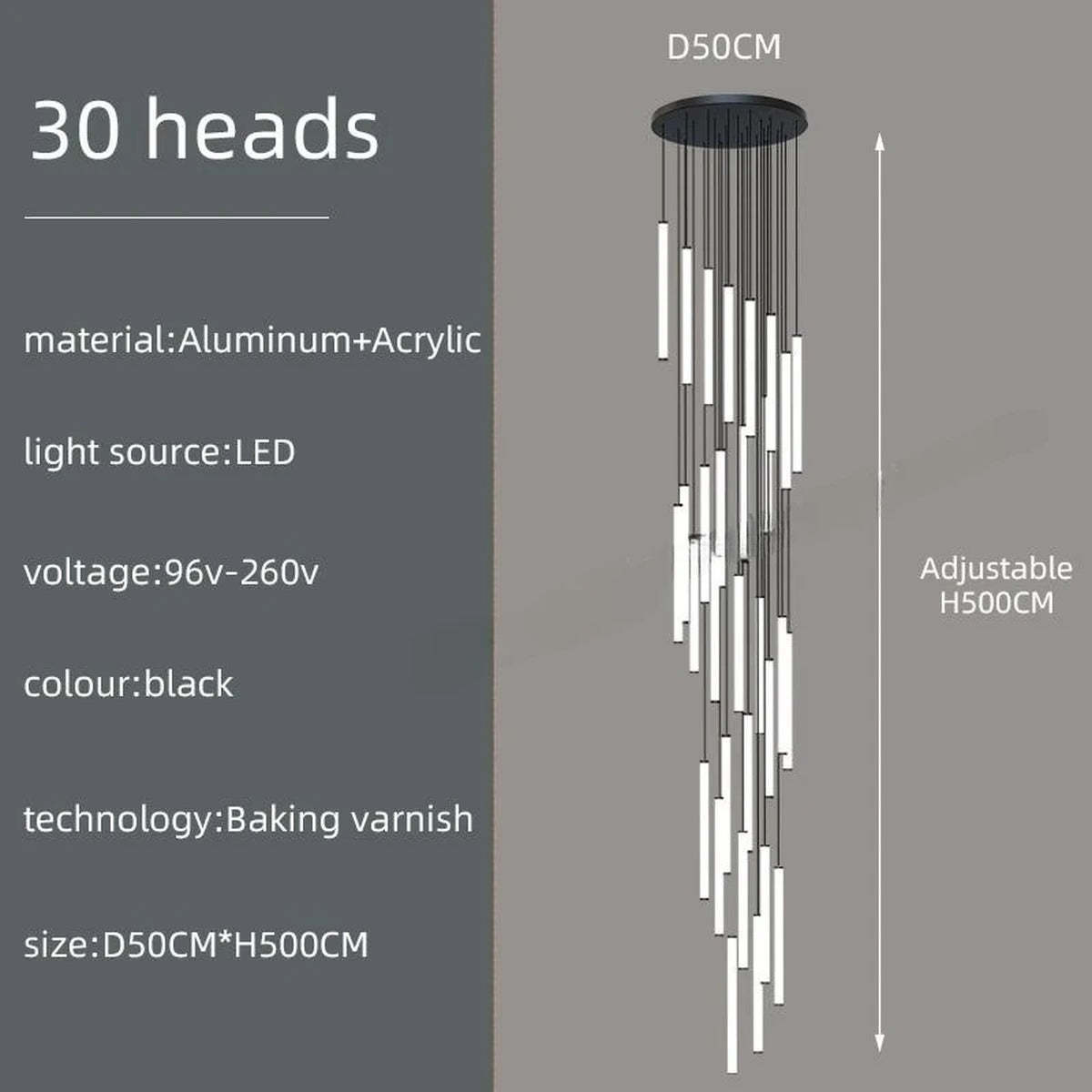 Slim LED Cylinder Tube Pendant Cluster – Graviton – Product Detail 17