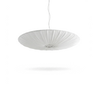Fornox pleated fabric saucer light, studio view showing the radiating hand-pleated shade