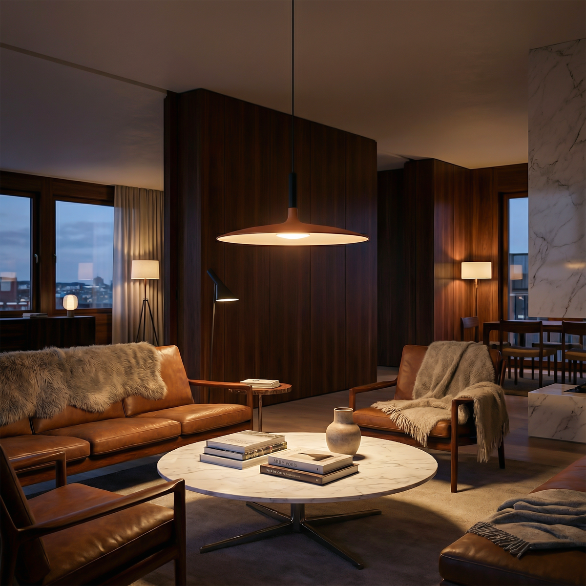 Matte Metal Disc Pendant Light Solanto – Lifestyle View 2
