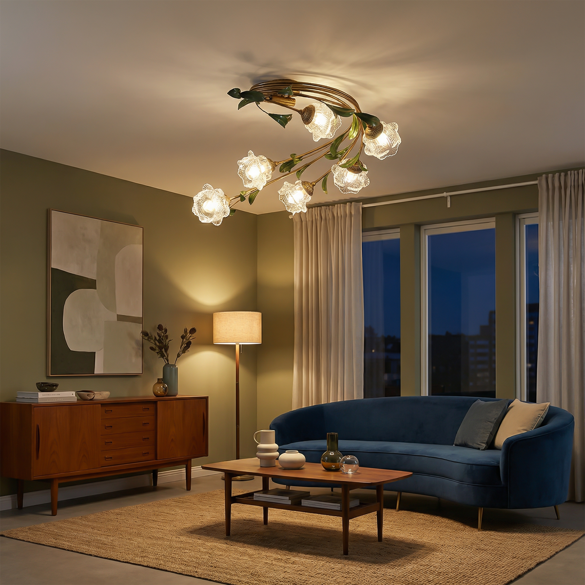 Modern Metal Glass Flush Mount Ceilara – Lifestyle View 2