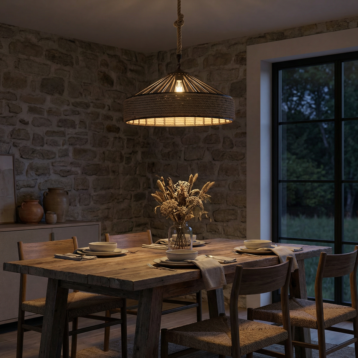 Natural Rope Woven Pendant Light Camoreth – Lifestyle View 2