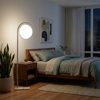 Elegant Sculptural Arc Floor Lamp Delvanthos – Bedroom Lifestyle