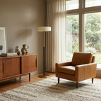 Frosted Glass and Oak Drum Floor Lamp Telvara