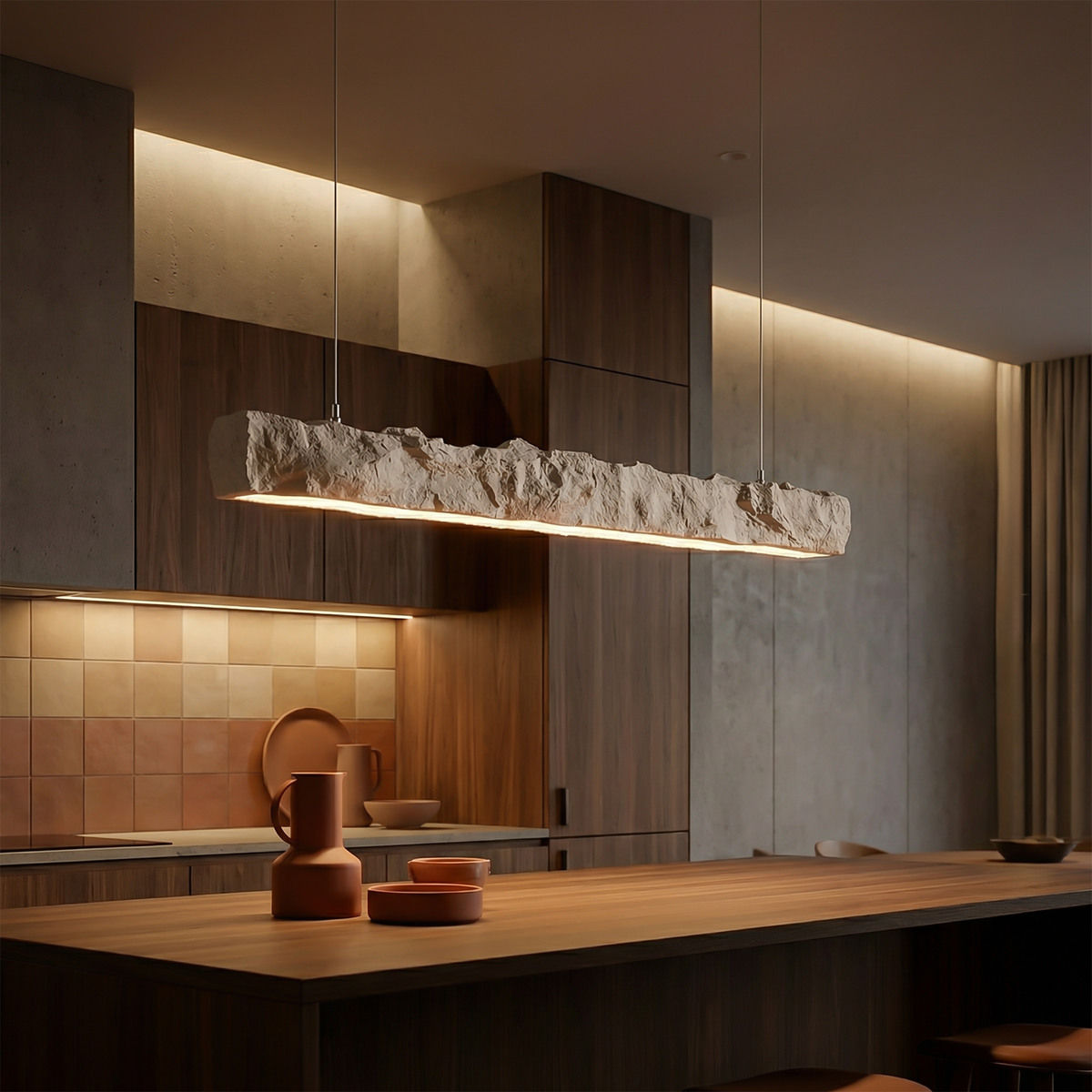 Artisan Stone Linear Pendant Light Gaelo – Ivory Stone, kitchen lifestyle