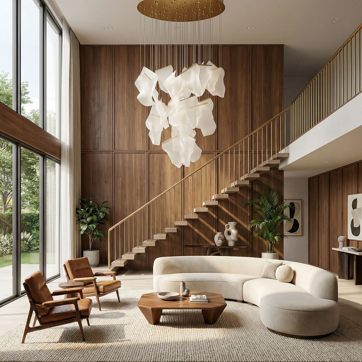 Grand Sculptural Chandelier Areva – Cascading Acrylic Shades – Lifestyle View 2