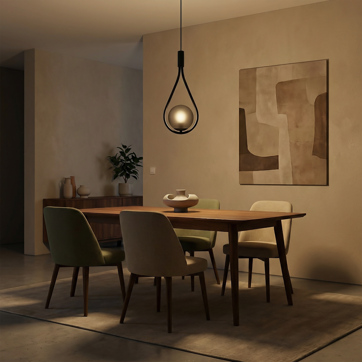 Modern Wire-Frame Glass Globe Pendant Light Veloran – Black, dining room