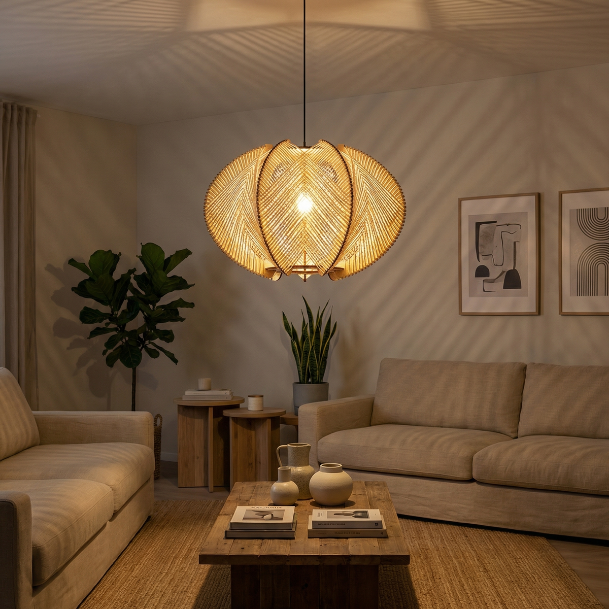 Natural Bamboo Woven Pendant Light Eleo – Lifestyle View 2
