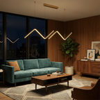 Zendrax angular zigzag LED pendant light in matte black above a dining table