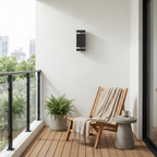 Ribbed Aluminum Up-Down Outdoor Wall Sconce Orbivex – Daytime Lifestyle View