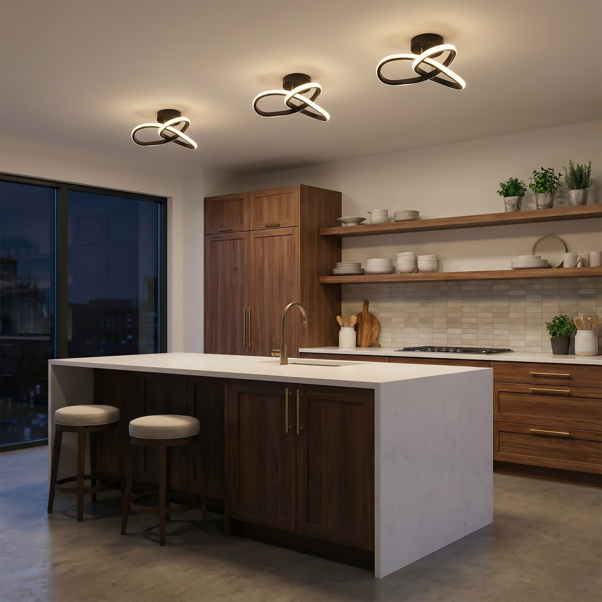 Modern Metal Arc Ceiling Light Auradex – Kitchen Island Lifestyle, Black