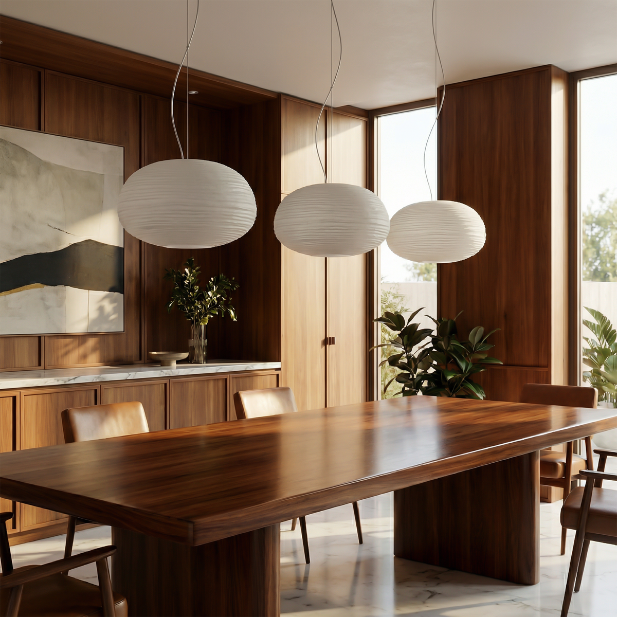 Scandinavian Ribbed Opal Pendant Light Solvik – Lifestyle View 4