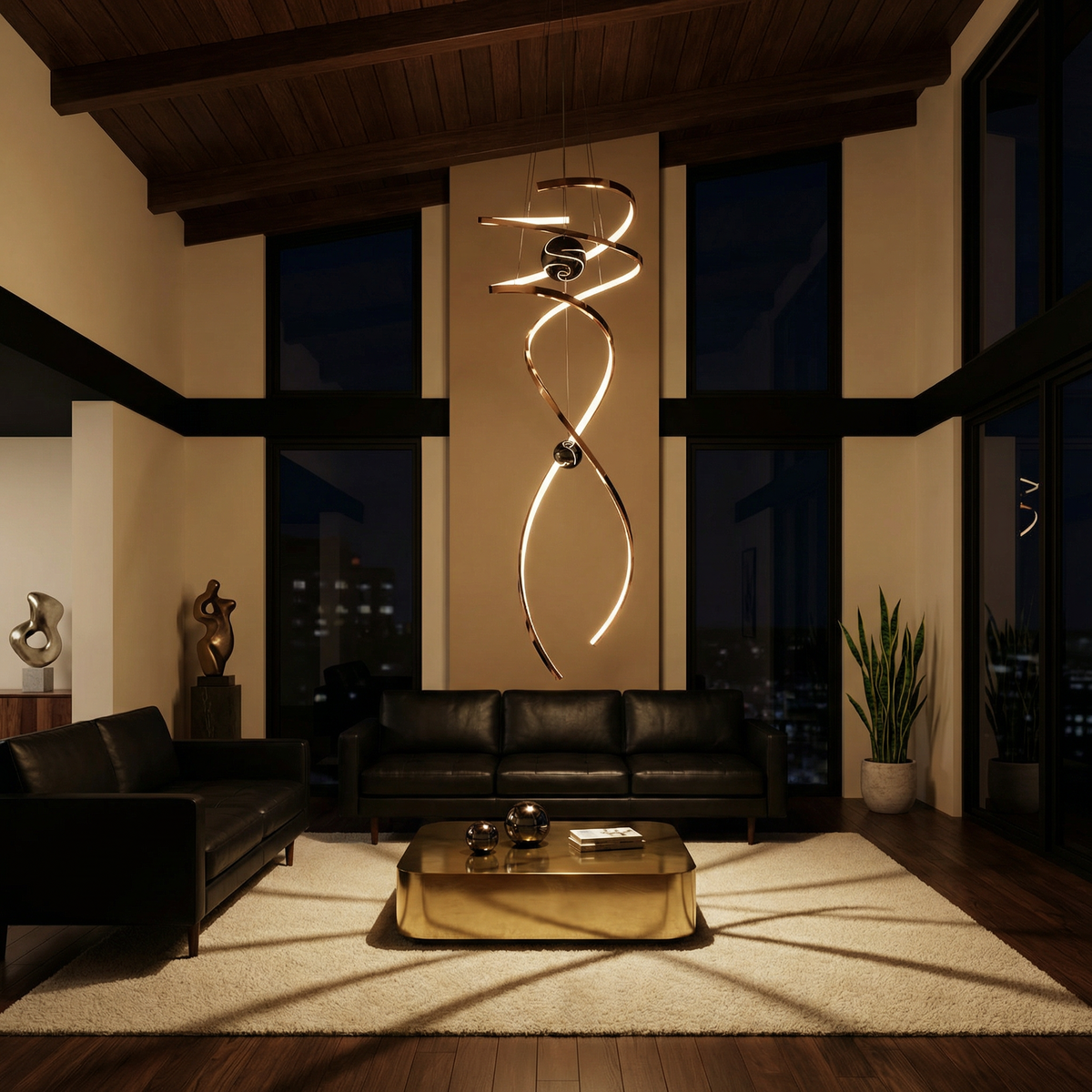 Polished Gold Sculptural Pendant Light Zenara – Lifestyle View 2