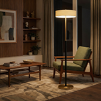 Frosted Glass and Oak Drum Floor Lamp Telvara