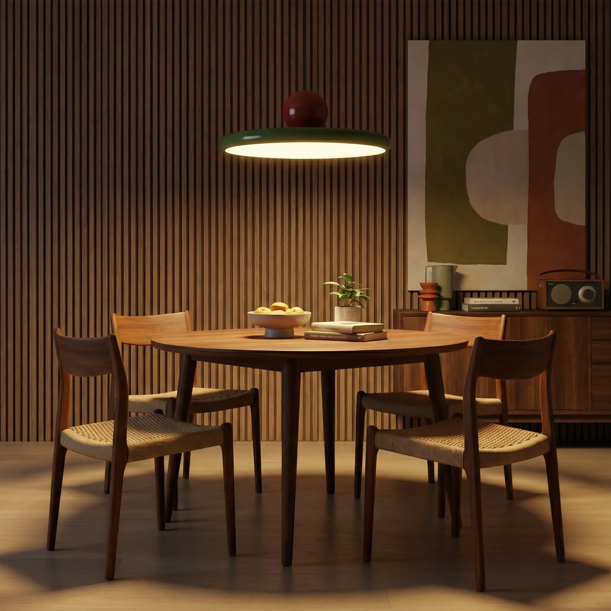 Two-Tone Lacquer Disc Pendant Light – Barel – Lifestyle Dining Scene