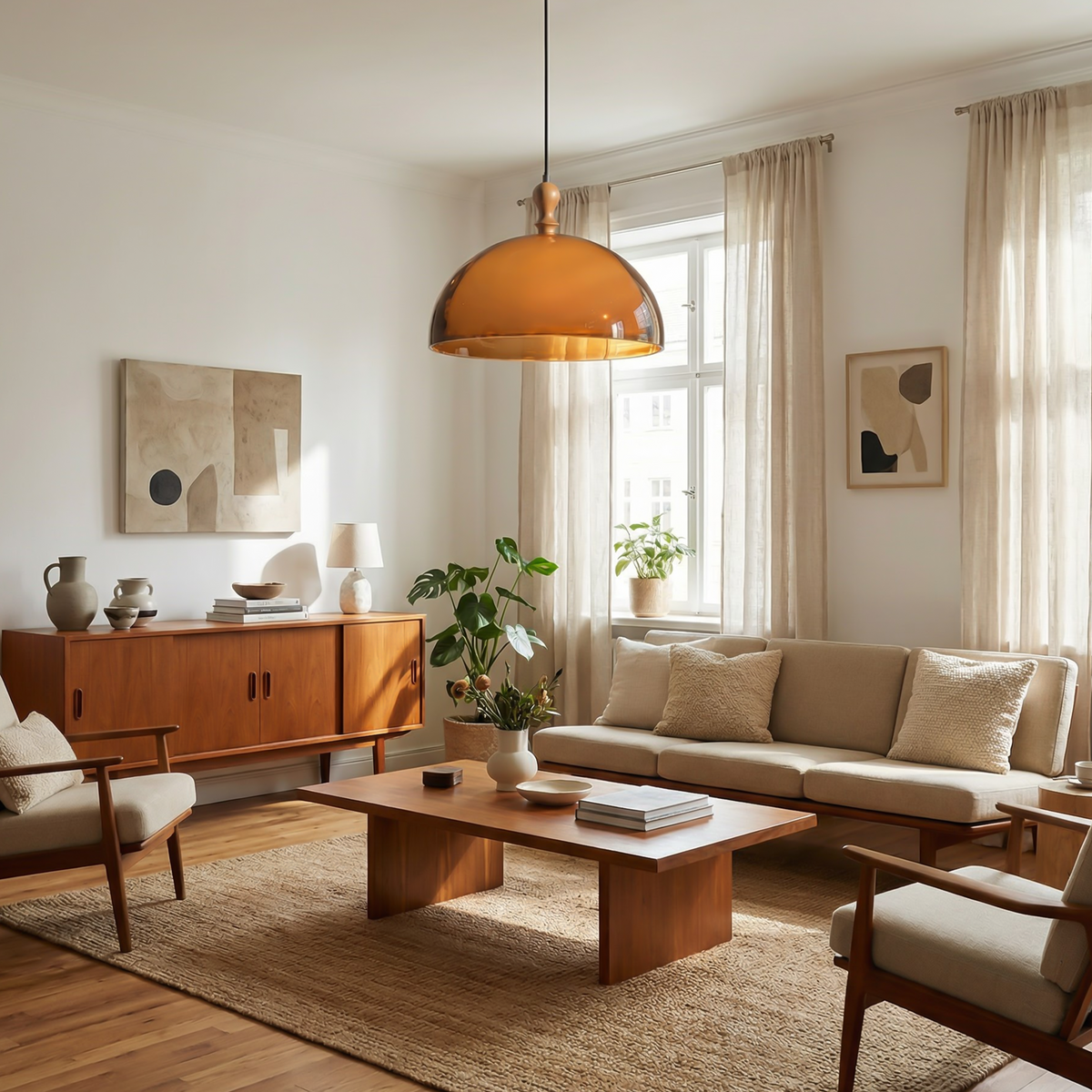Sculpted Amber Acrylic Pendant Light Falox – Lifestyle View 4