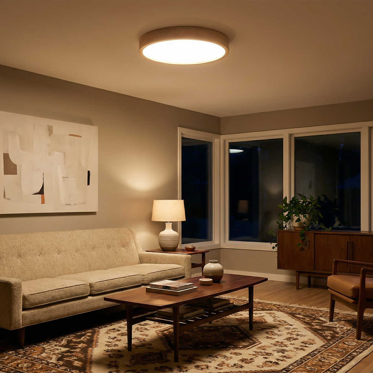 Solid Wood Drum Flush Ceiling Light Balero – Product Detail 6