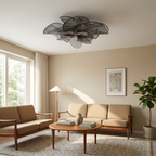 Igronex black pleated ribbon flower ceiling light in a mid-century living room