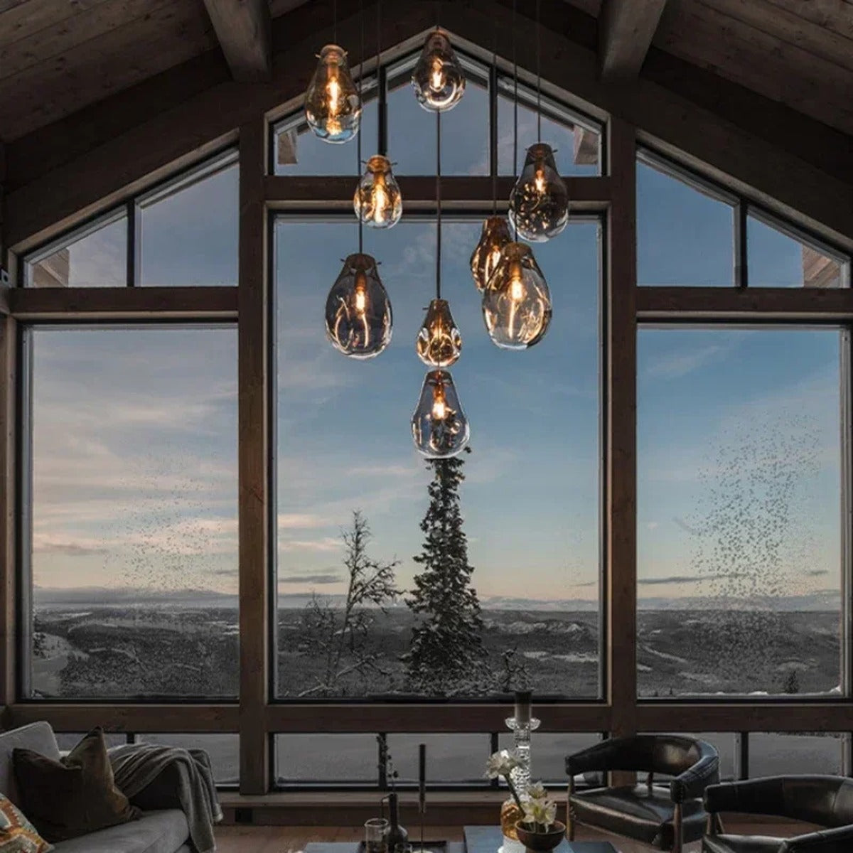 Varvenis Organic Glass Pendant Light – Lifestyle in Mountain Chalet