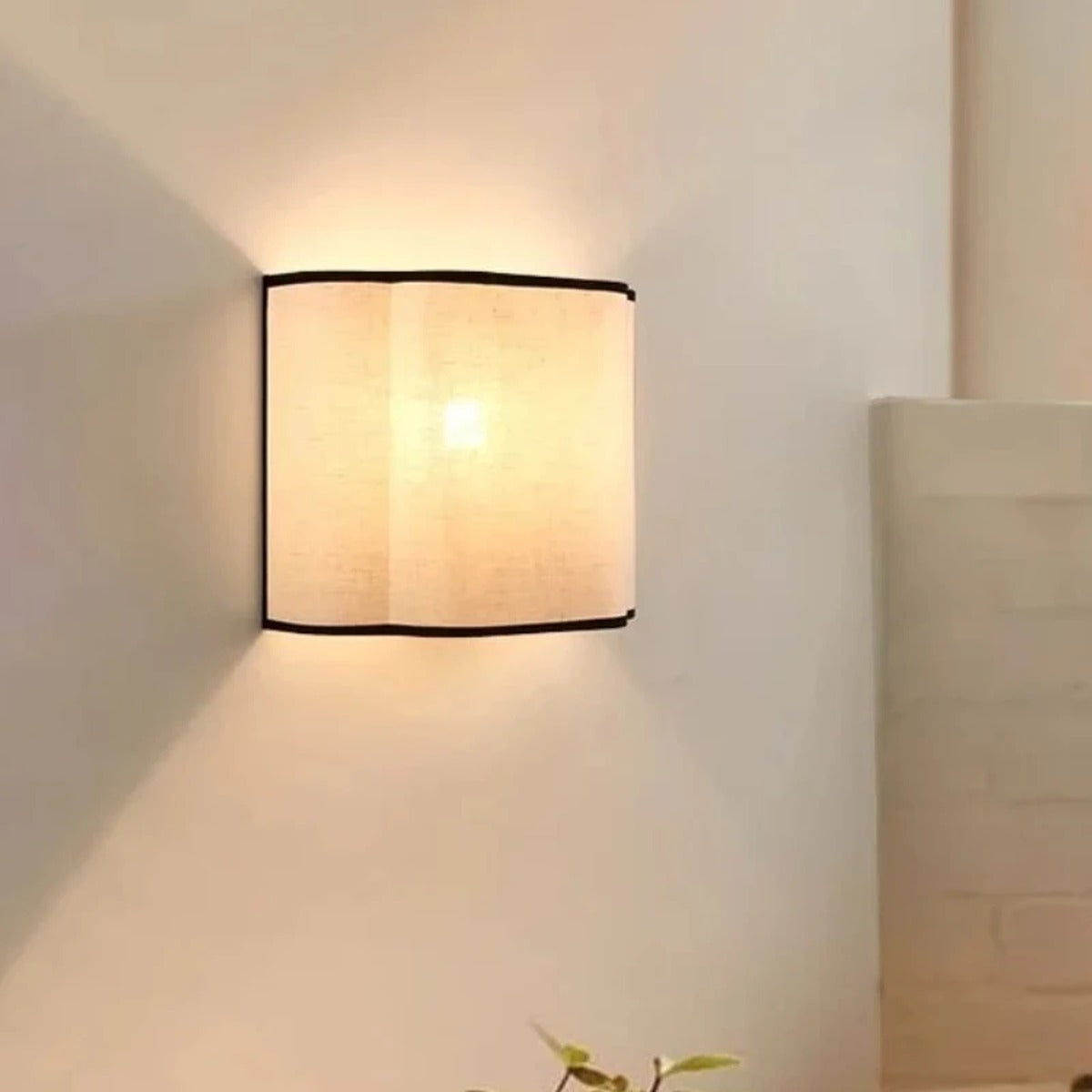 Curved Linen Half-Drum Wall Sconce – Elriven – Hero Shot