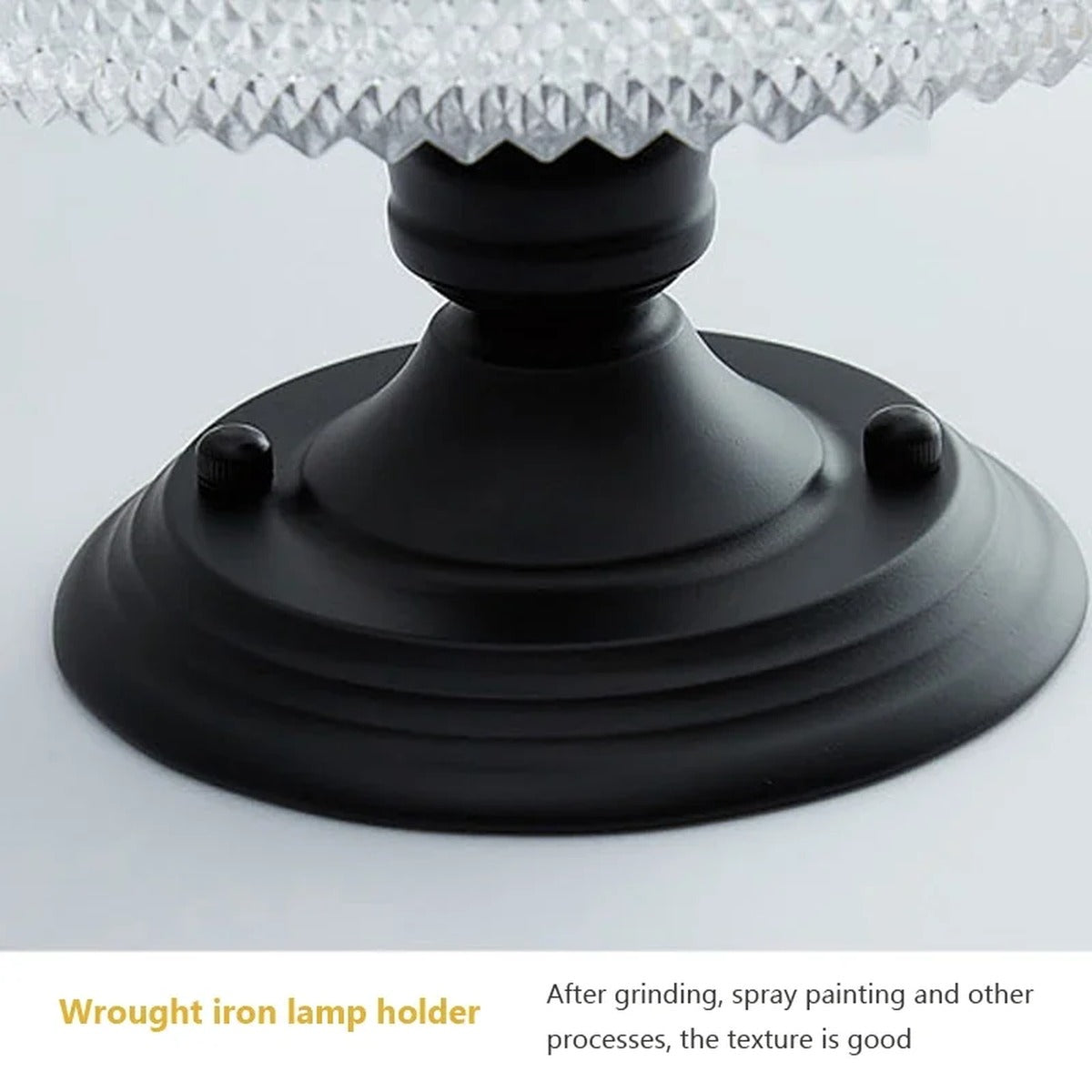 Nostrum — close-up of ribbed glass dome surface and black turned fitting