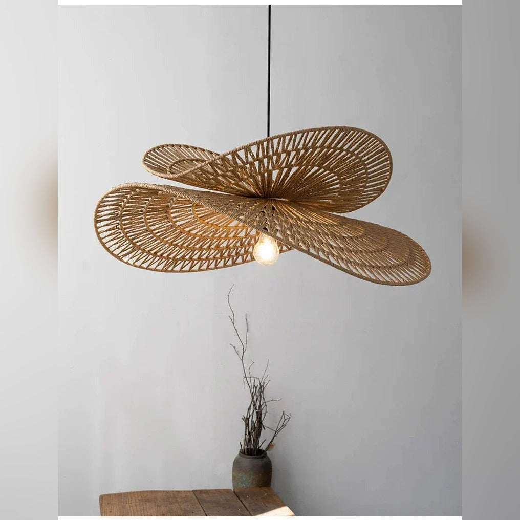 Handwoven Rattan Wing Pendant Light Mtavion – Studio detail angle 2
