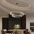 Calesto geometric ring chandelier over a dining table