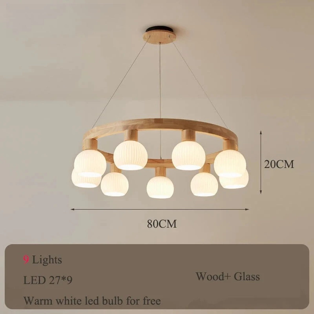 Wood Ring Opal Globe Chandelier – Levon – Product Detail 9