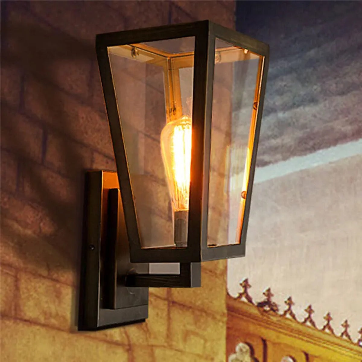 Tapered Cage Lantern Outdoor Wall Light – Orivex – Lifestyle View 4