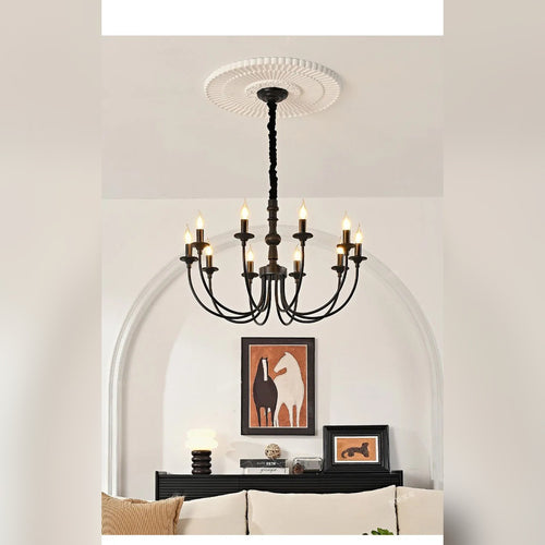 Candelabra Black Wood & Iron Twisted-Stem Chandelier – Vexon – Lifestyle Angle