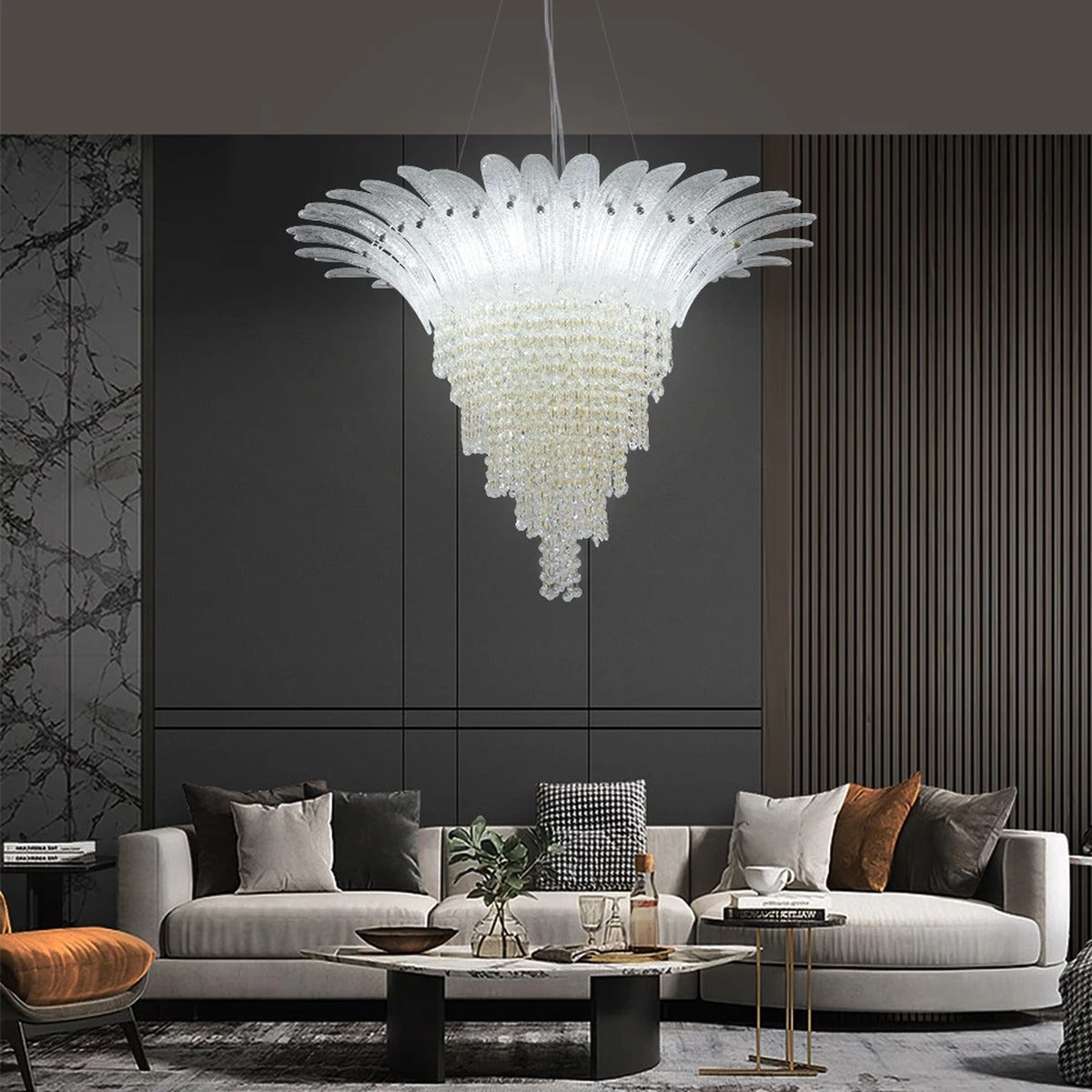 Crystal Feather Crown Cascade Chandelier – Karven – Lifestyle View 2