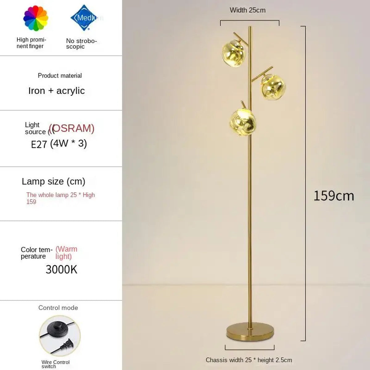 Sculptural Soft Gold Floor Lamp Ambris – Product Detail 8