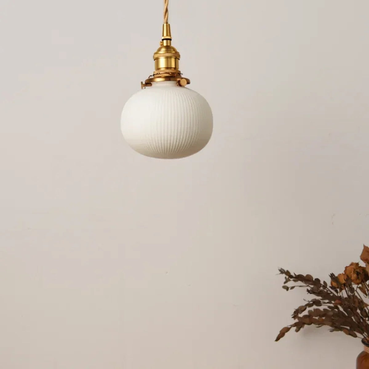 Ribbed Opaline Globe Pendant Light – Keramio – Hero Shot