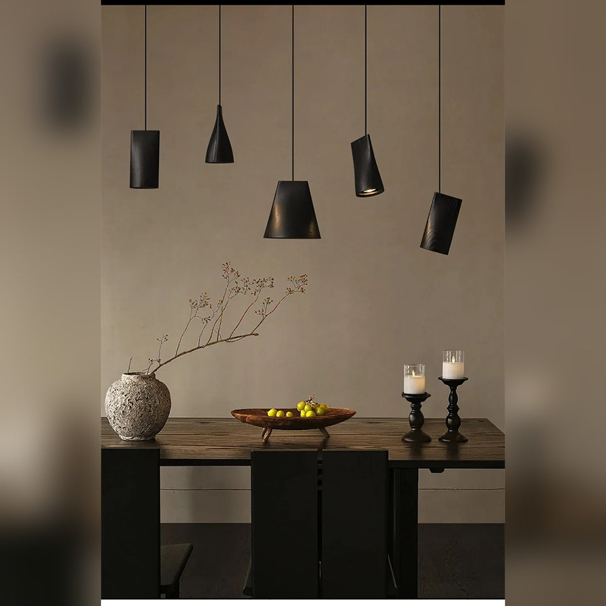 Yaelrix pendant light, Elegant Black finish, four shade shapes
