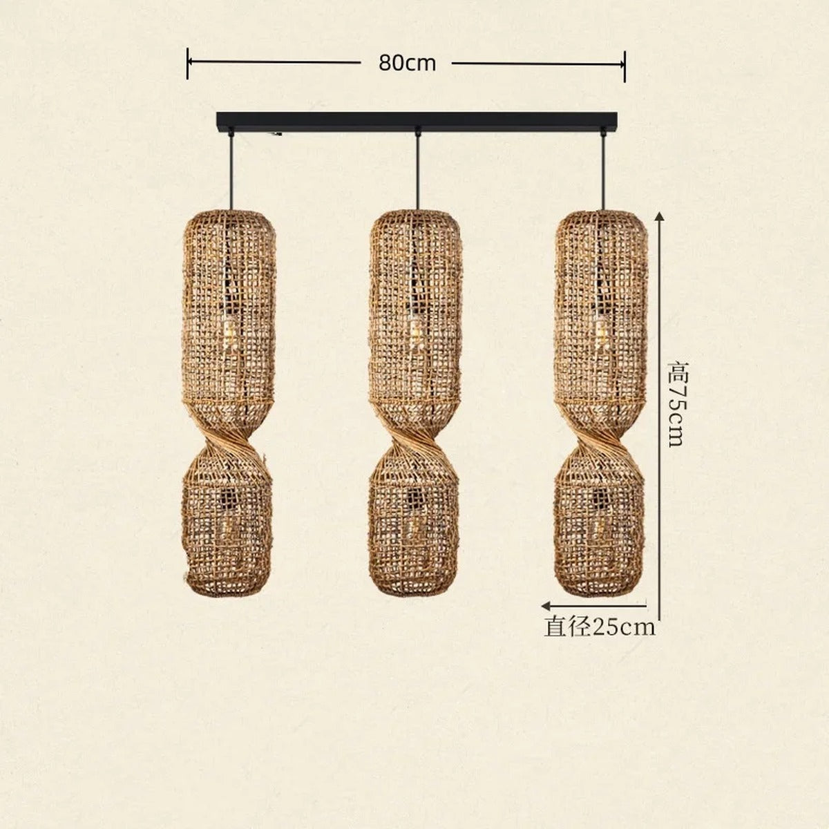 Chandelier Helion — Long 3 heads H 75cm