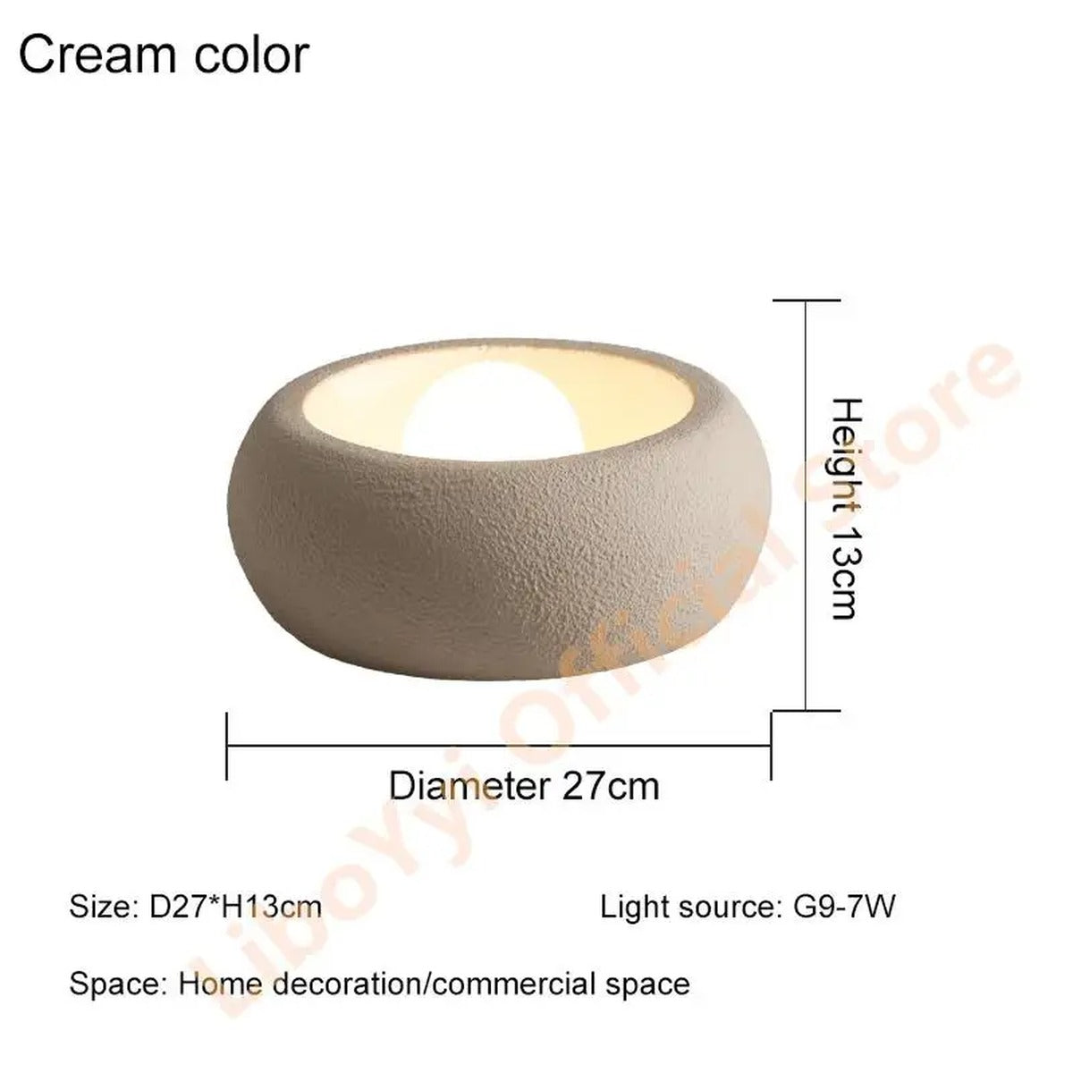 Gevoria — Cream finish, dimensions diagram Ø27cm x H13cm, G9-7W