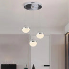 Sand-Textured Crystal Sphere Chandelier Orvenna — 3 Heads Round Canopy, Silver