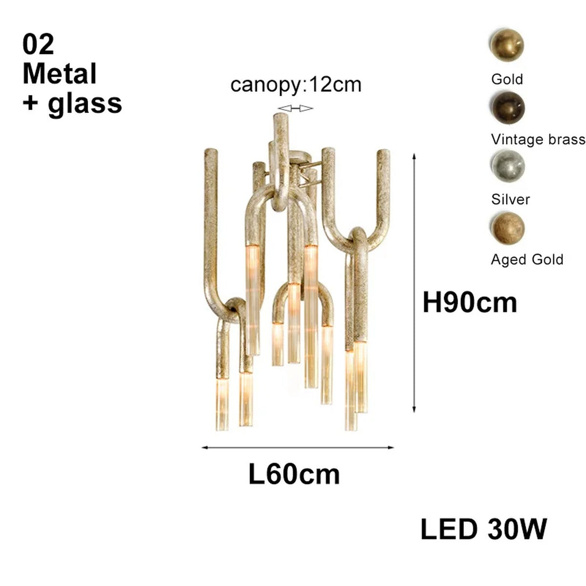 Sculptural Link Chandelier Parvorn – L60cm size specifications