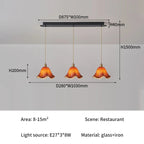 Florvane ombré glass pendant light, Amber, three-head dimensions