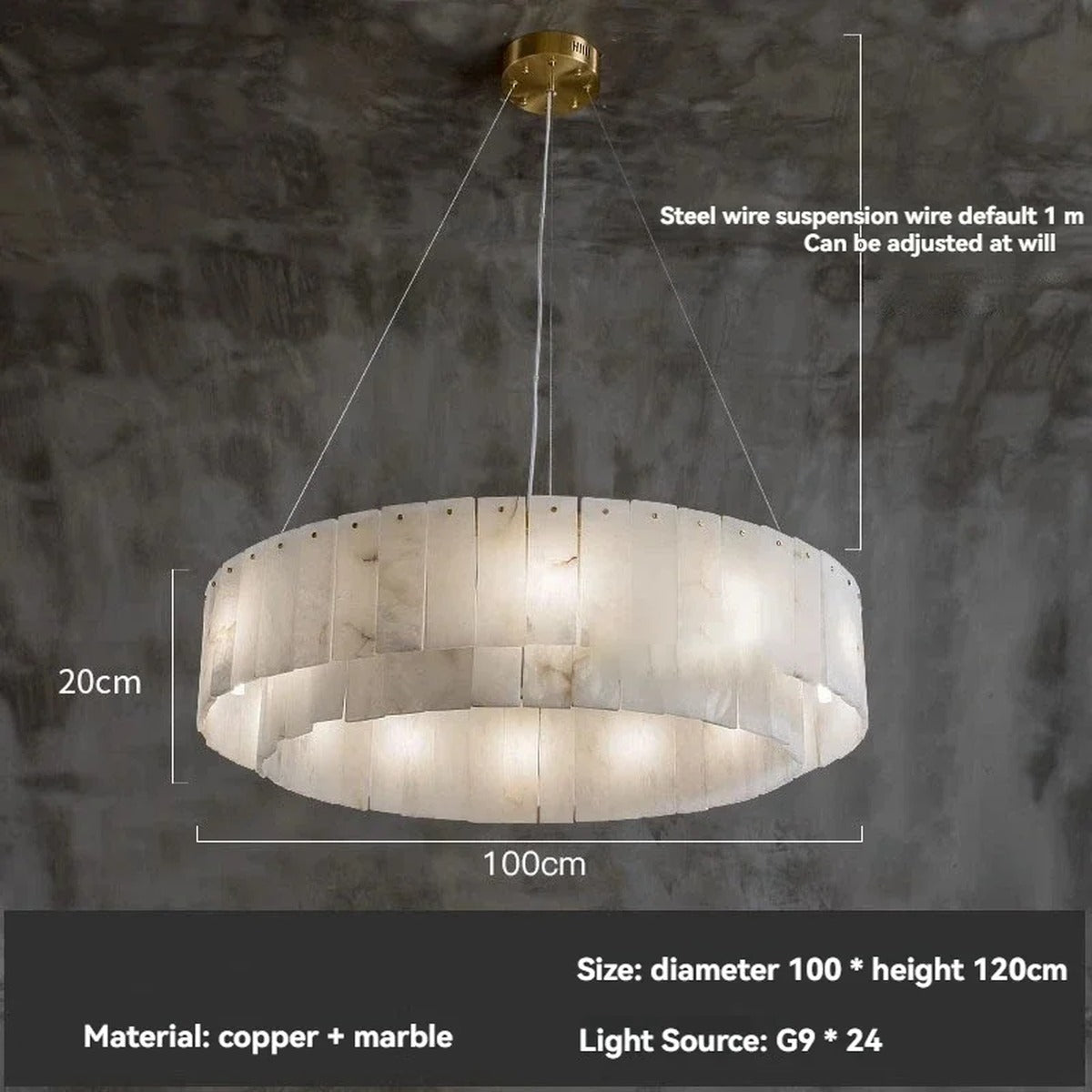 Hand-Cut Marble Panel Brass Ring Chandelier – Vestrax