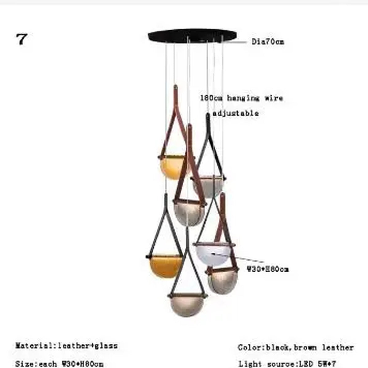 Leather Strap Handblown Glass Bowl Pendant Light – Stilren – Product Detail 13