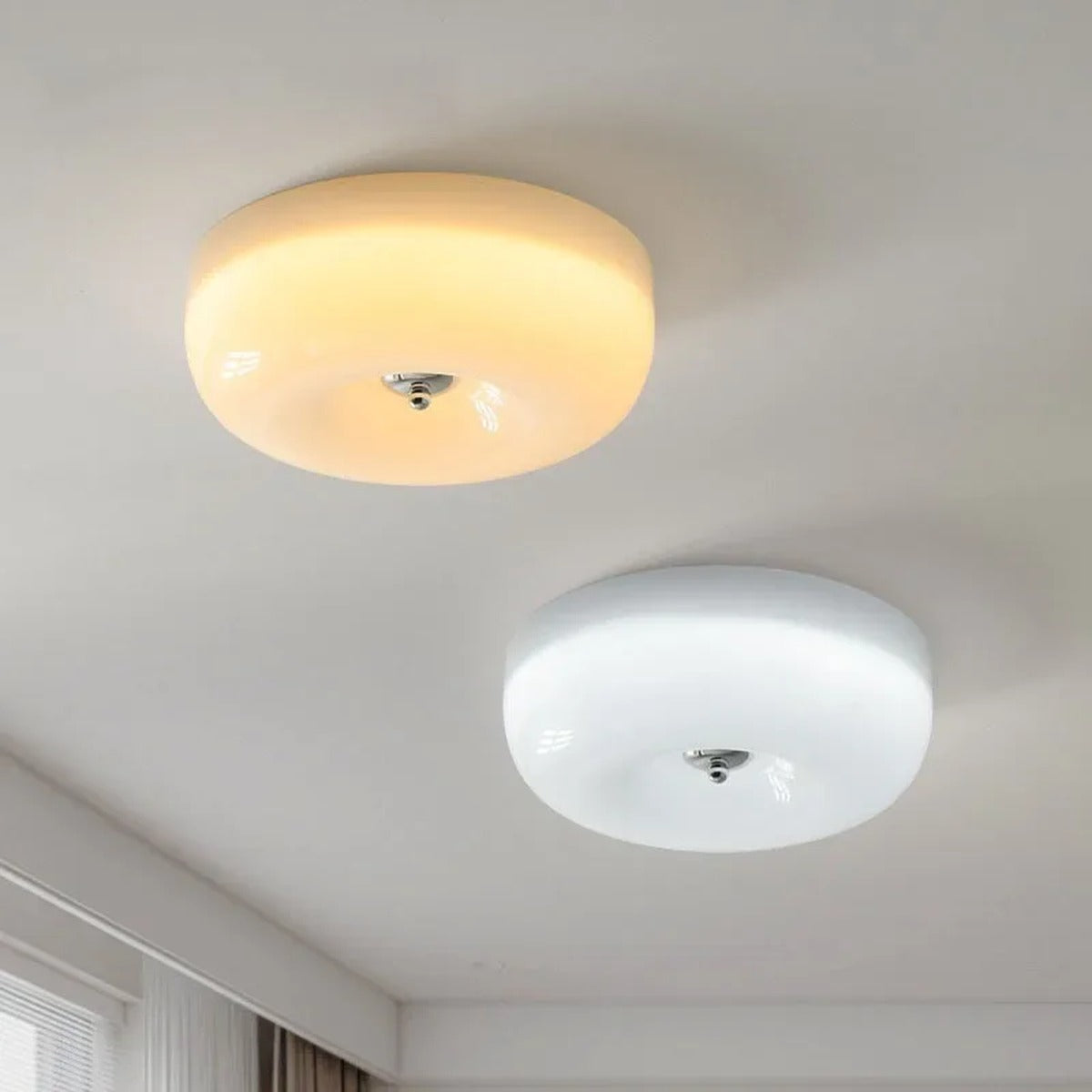 Glossy Pebble Dome Flush Ceiling Light – Ivrix – White and Beige, Side by Side