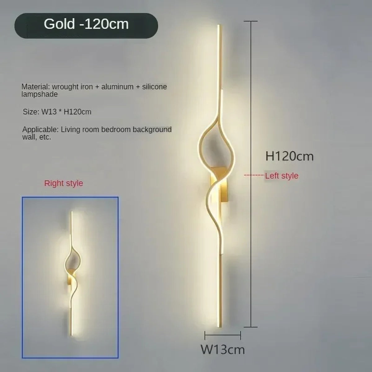 Sculptural Twist LED Wall Sconce — Gold 120cm