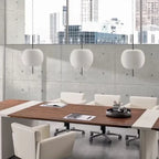 Frosted Glass Cushion Pendant Light – Rarven – Black, Dining Table Trio