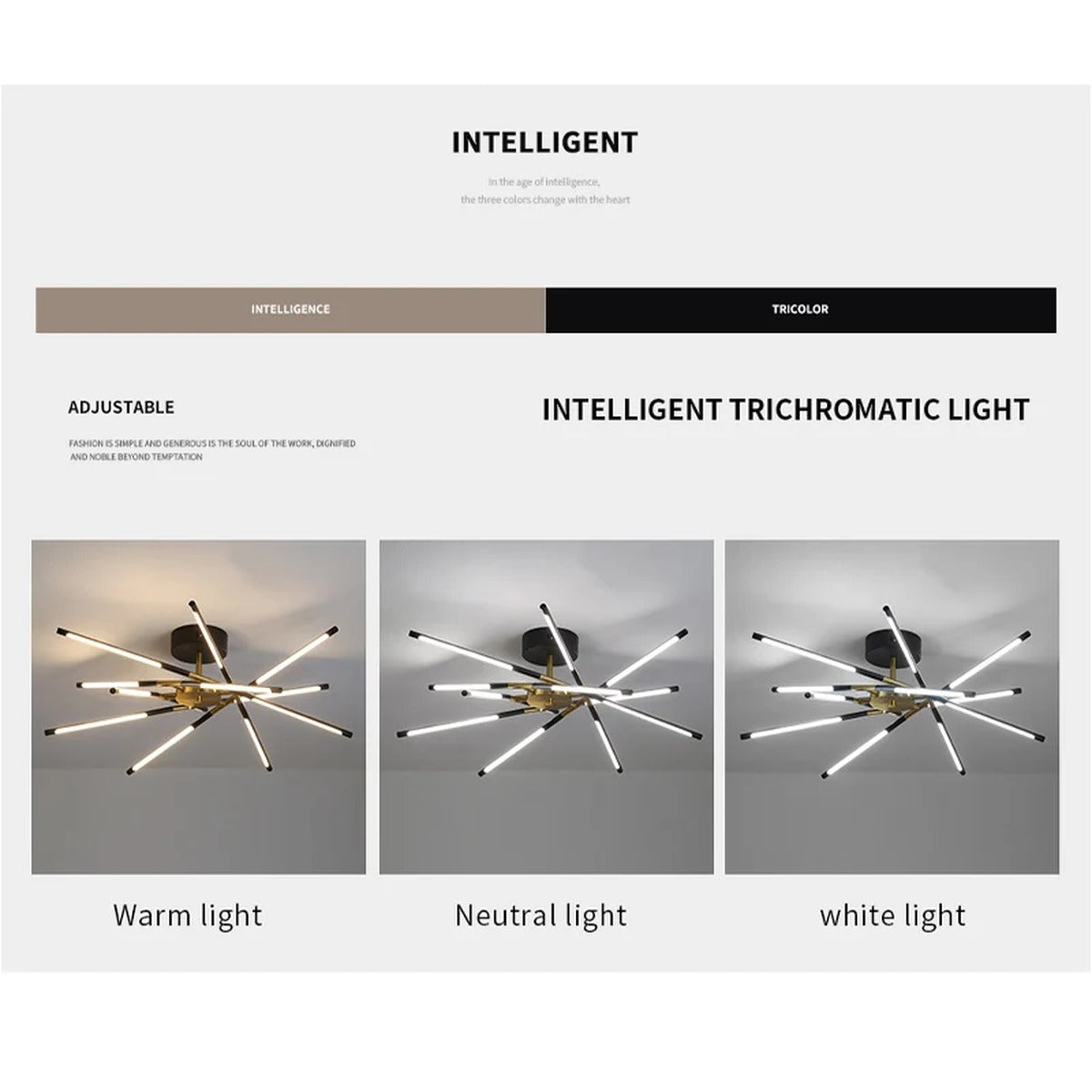 Solendra chandelier tri-color tunable light comparison, warm neutral white