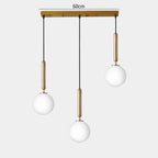 Modern Glass Globe Pendant Light Hovrix - Linear Trio (60cm Bar), Gold & Frosted Glass